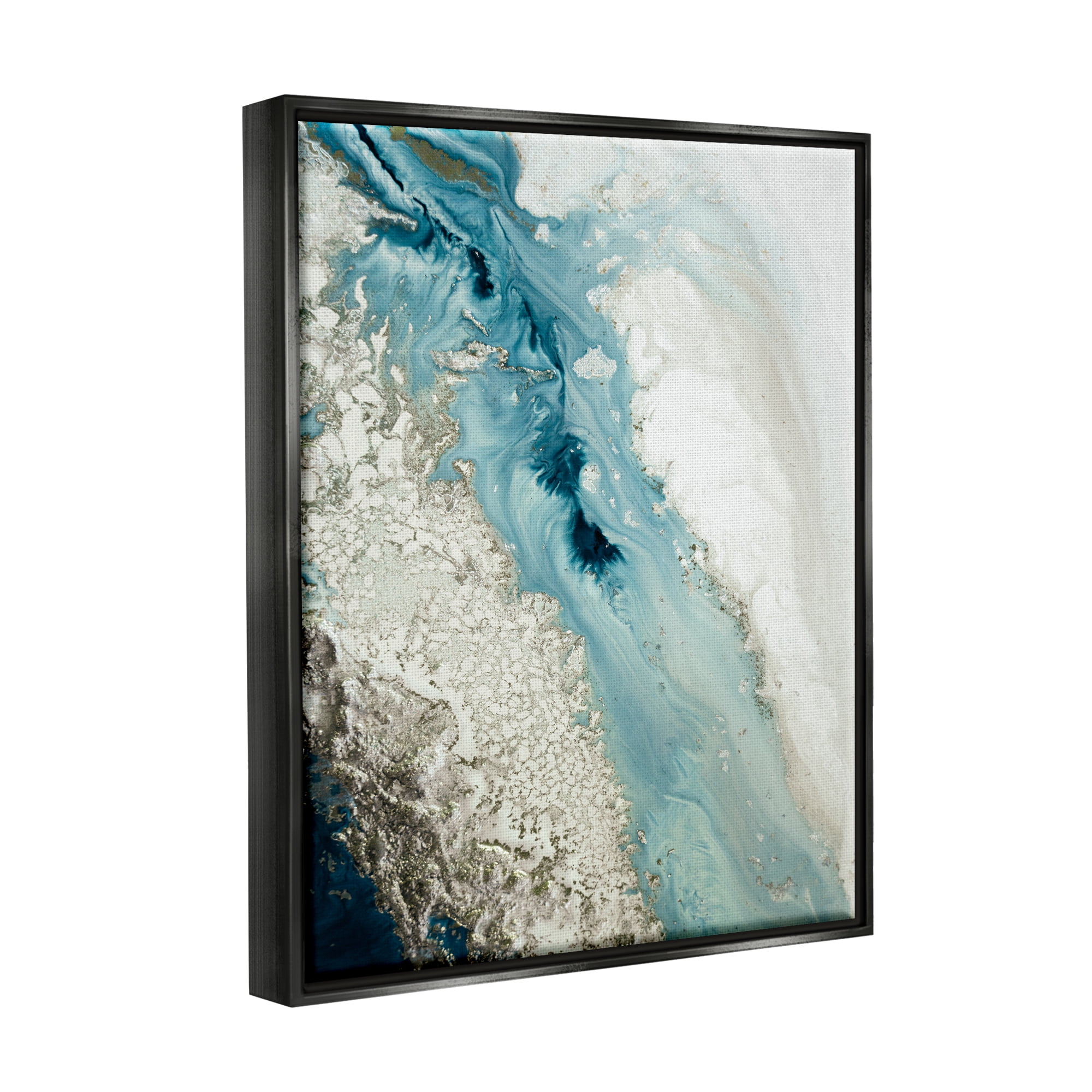 Stupell Industries Glam Blue Geode Abstract Painting Black Floater Framed Canvas Art Print Wall Art, 25 x 31