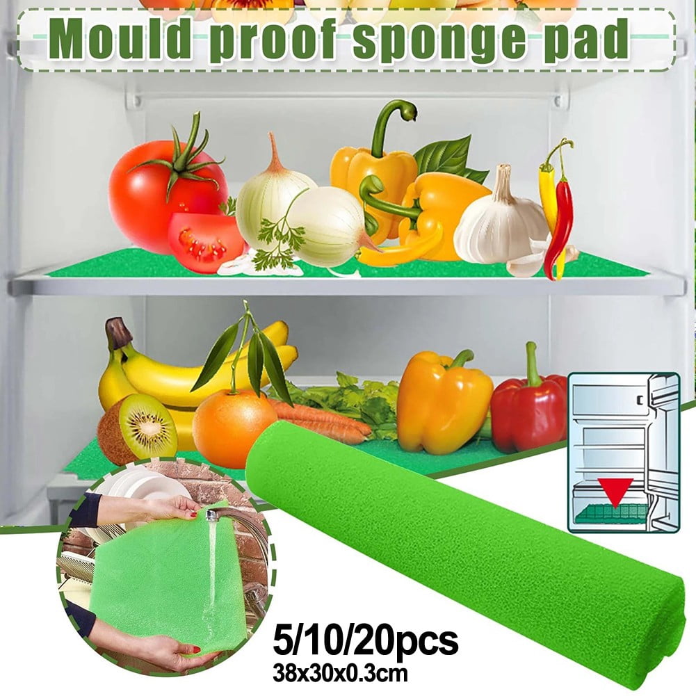 Refrigerator Liners Washable, 10Pcs Fridge Drawer Liners Mats, Shelf Liner Reusable Sponge Keeps Produce Fresh Longer, Fruit & Veggie Life Extender