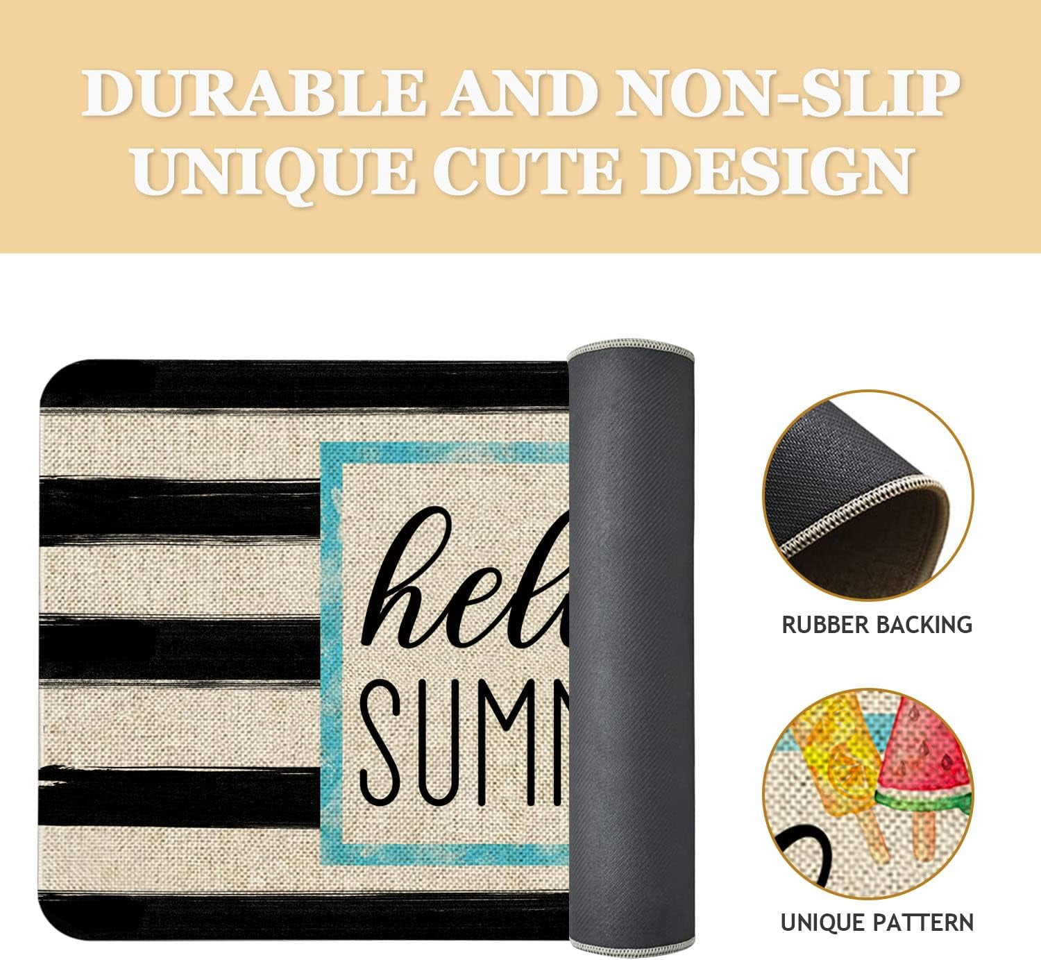 Summer Door Mat 30 X 17 Inch Hello Summer Doormat Indoor Outdoor Entrance Floor Mat Non Slip Summer Decor Rubber Welcome Mats