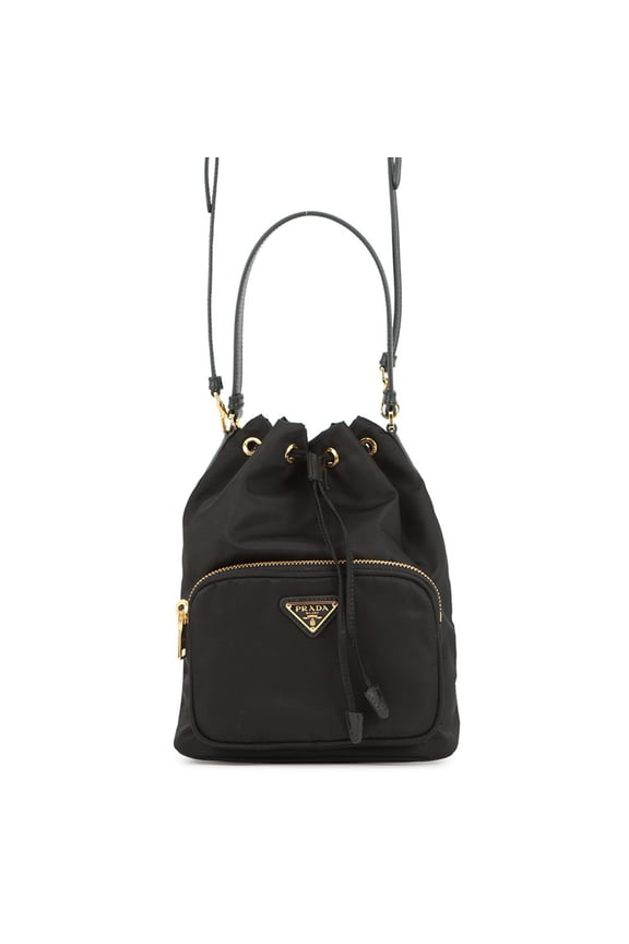 Pre-Owned Prada Re-Nylon Duet Bucket Handbag, 1BH038, Black, 2-Way