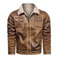 thumbnail image 4 of Awdenio Men's Autumn And Winter Solid Color Lapel Jacket Plus Velvet Warm Casual Loose Jacket, 4 of 8