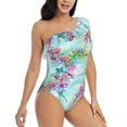 thumbnail image 3 of Haiem Dragonfly Floral Women's One Piece Swimsuits Tummy Control One Shoulder Bathing Suits Ruffle Swimwear-Medium, 3 of 8