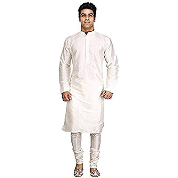 Royal Kurta Men's Luxury Art Silk Blend Occasional Kurta Churidar Set Beige