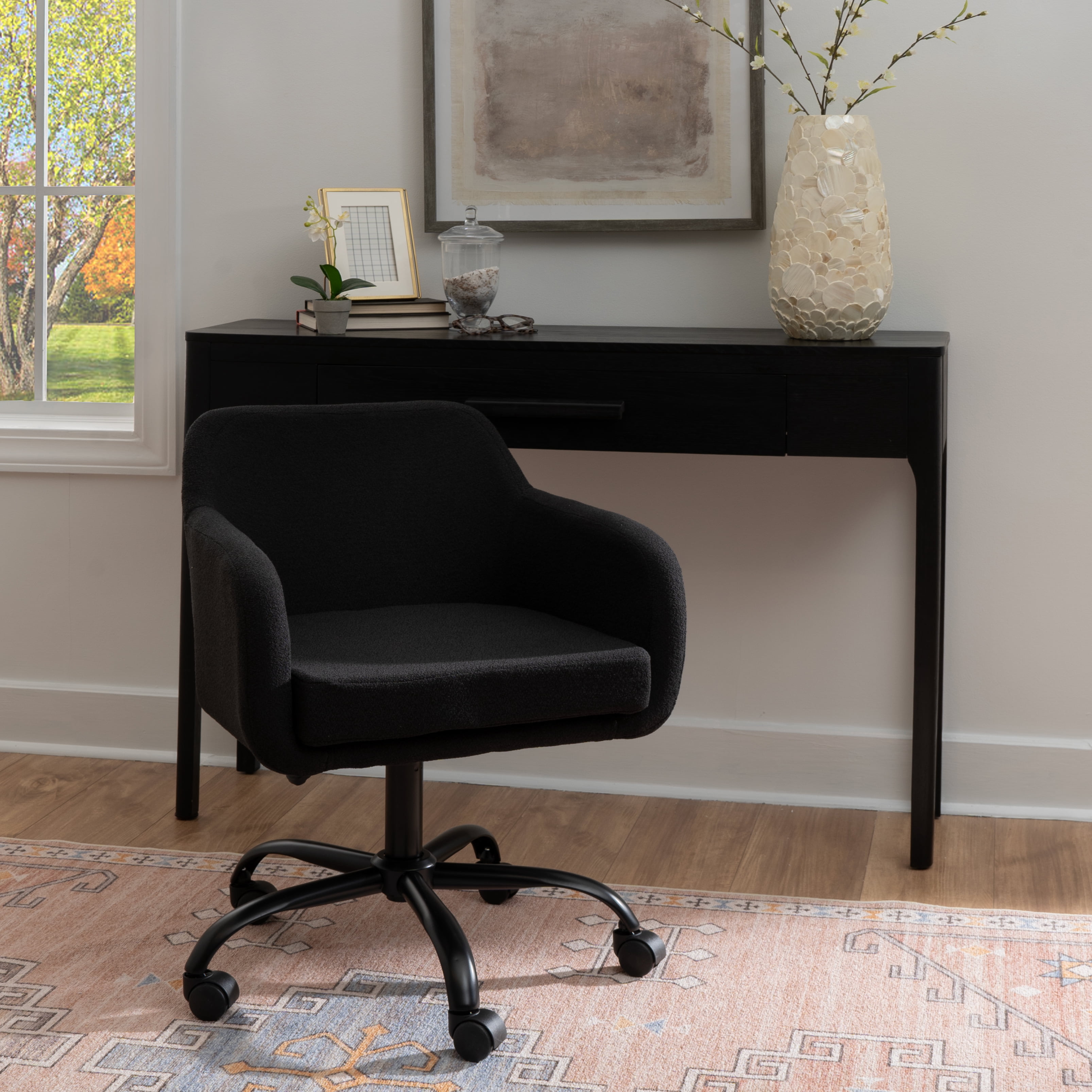 Linon Rylan Office Desk Chair with Adjustable Height and Swivel, Black