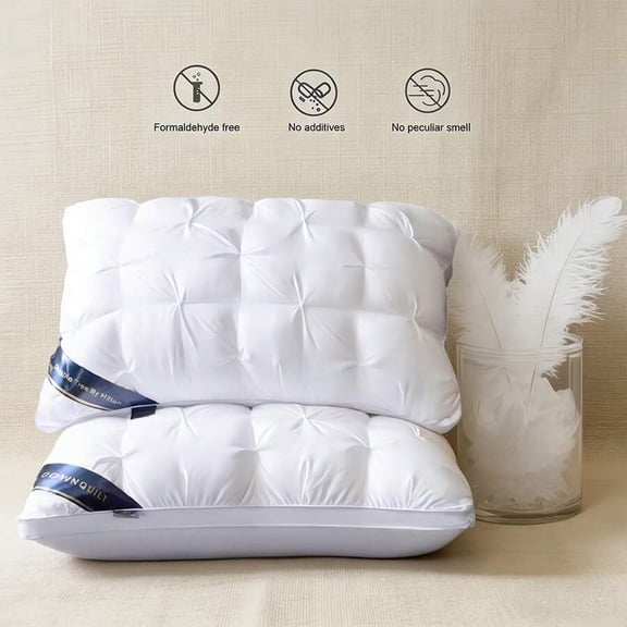 Deluxe Pillow 2-Piece Set, Soft Supporting Large Pillow, Fluffy Down Replacement Pillow, Suitable For Side Sleeping (White)