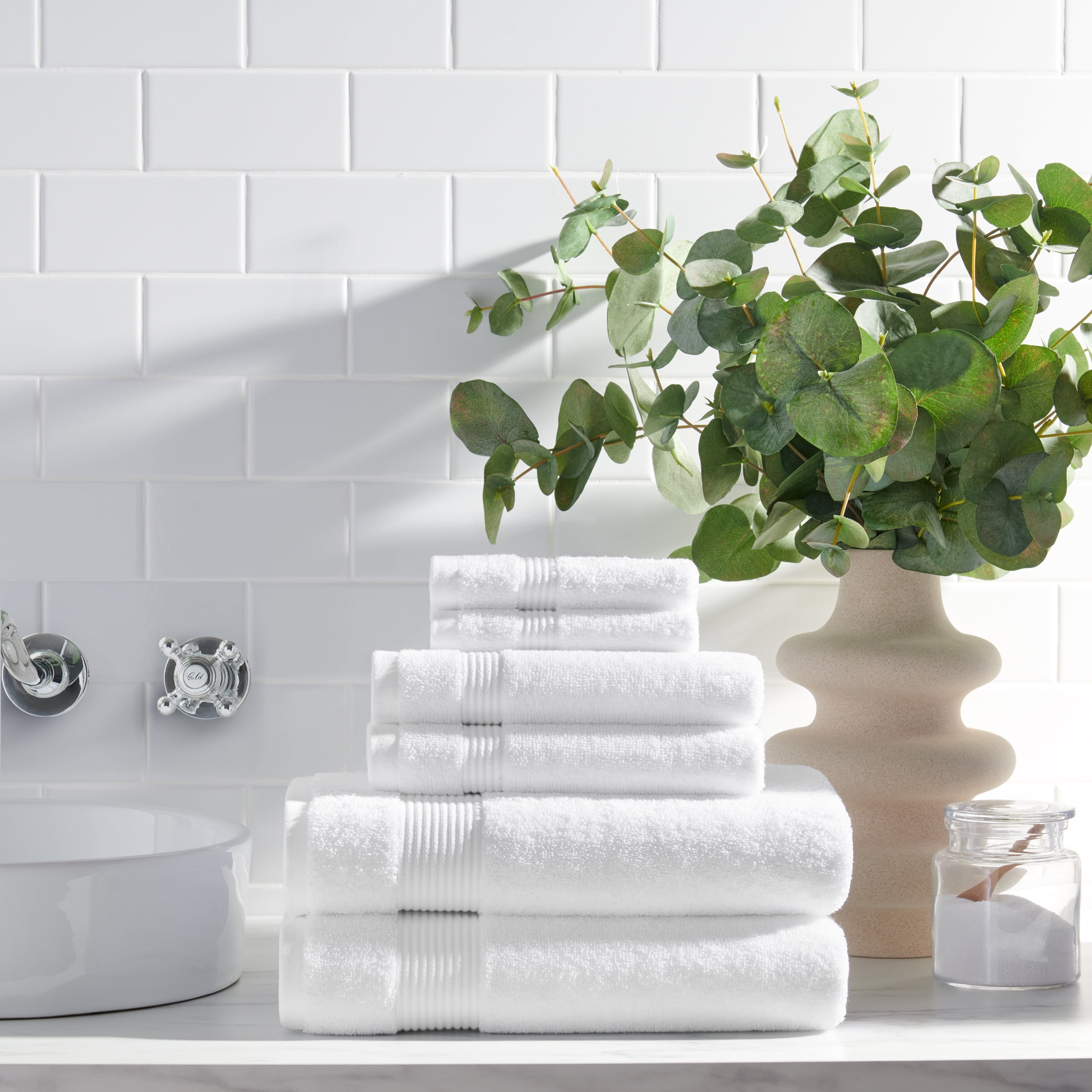 Host & Home Cotton 6-Piece Bath Towel Set (Case of 6 Sets) - Soft & Absorbent - Dove White