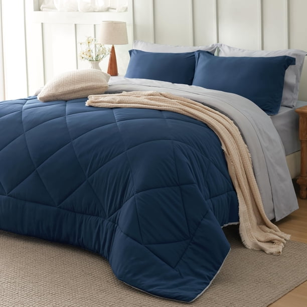 Juego de Edredón Bedsure California King Reversible Azul Marino 7 piezas