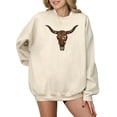 thumbnail image 5 of Western Longhorn Skull Sweatshirt for Women Vintage Cow Skull Graphic Pullover Sand Sweatshirt Adult X-Large, 5 of 7