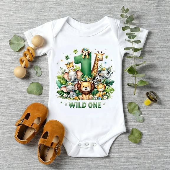 Baby Bodysuit or Onesie for Wild One First Birthday, Lion & Giraffe Animal Print Romper, Soft Breathable Outfit for Summer, Perfect 1st Year Celebration Gift