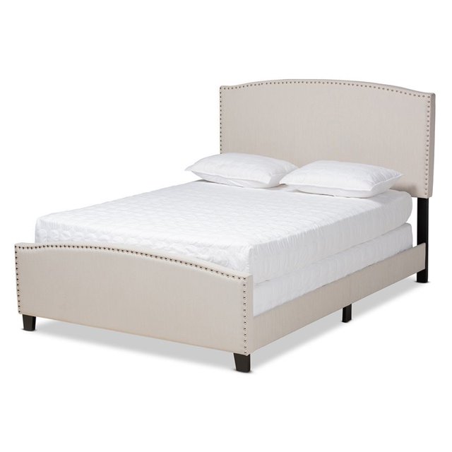Baxton Studio Morgan Full Size Beige Fabric Upholstered Panel Bed