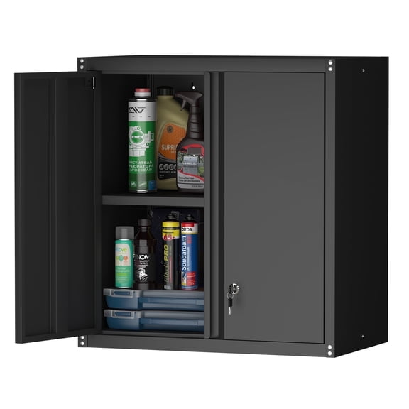 NICEGDLT Metal Garage Wall Cabinet, Metal Wall Mounted Storage Cabinets with Lockable Doors and Adjustable Shelves