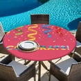 thumbnail image 6 of Red Graduation Season Round Tablecloth, Fitted Table Cover with Elastic for 55"-60" Round Tables, Funny Words Modern Art Table Cloth Outdoor Indoor Dinning Party Waterproof Tablecloths, 6 of 7