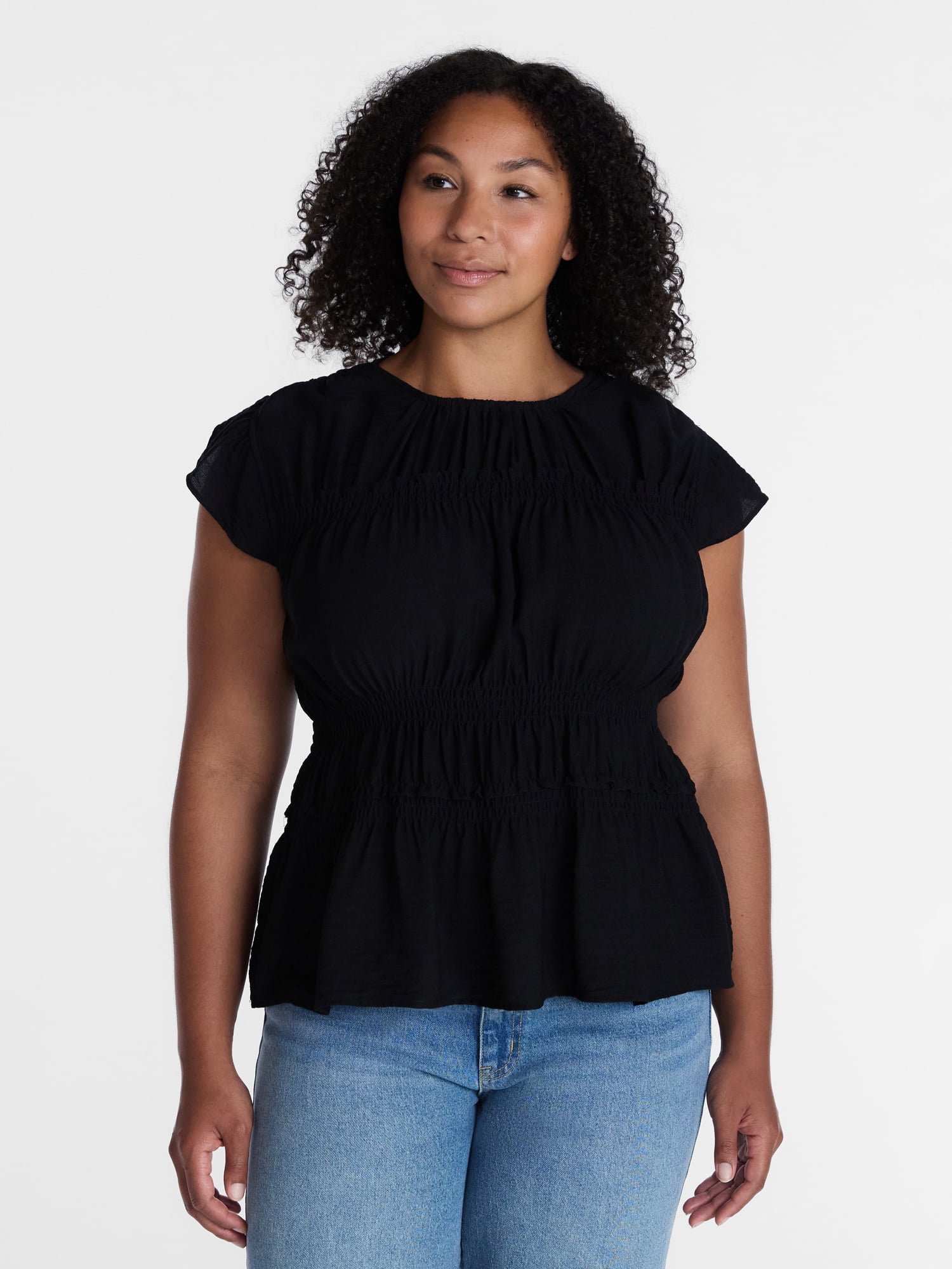 Time and Tru Women's Sleeveless Smocked Femme Top, Sizes XS-XXXL