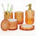 thumbnail image 1 of Juego De Accesorios De Baño Naranja, 5 Piezas, Accesorios De Baño De Vidrio Con Loción, Dispensador De Jabón, Jabonera, Soporte Para Cepillo De Dientes, Vaso, Tarros De Hisopo De Algodón, 1 of 1