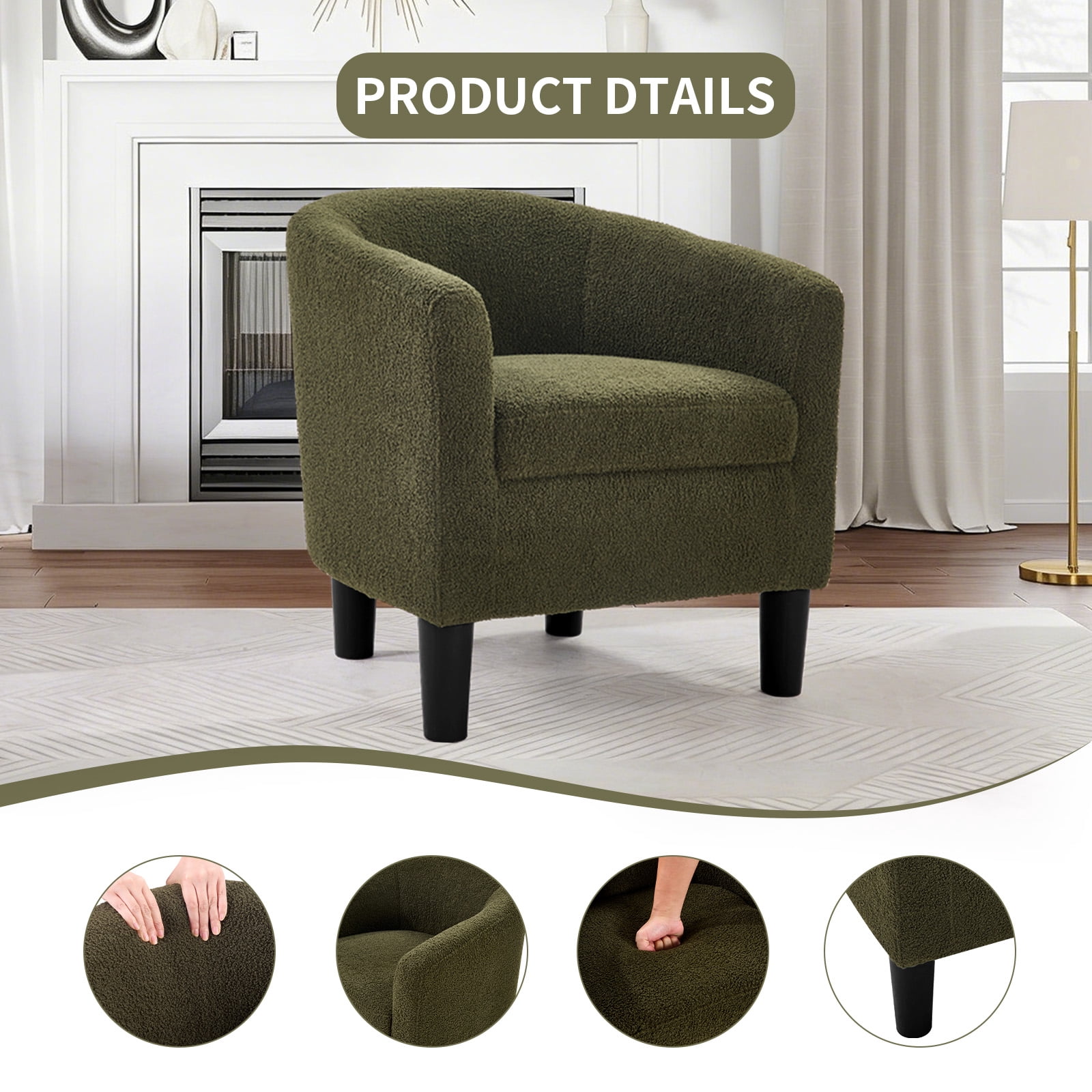 Bonzy Home Accent Barrel Chair, Teddy Fleece Upholstered Club Chair with Armrest Small Reading Chair, for Living Room, Bedroom & Reception Room, Green