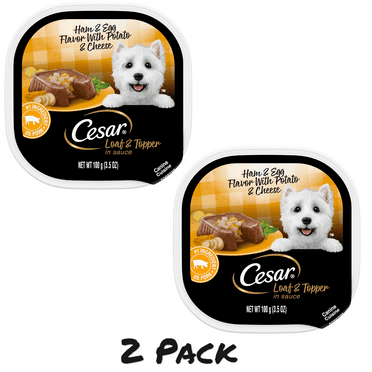 ( 2 Pack ) Cesar Loaf & Topper In Sauce Ham & Egg With Potato & Cheese Dog Food, 3.5 Oz. Trays