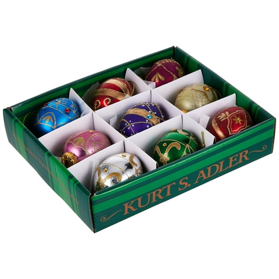 Kurt Adler 45Mm Glass Decorative Egg Ornament, 9 Pieces