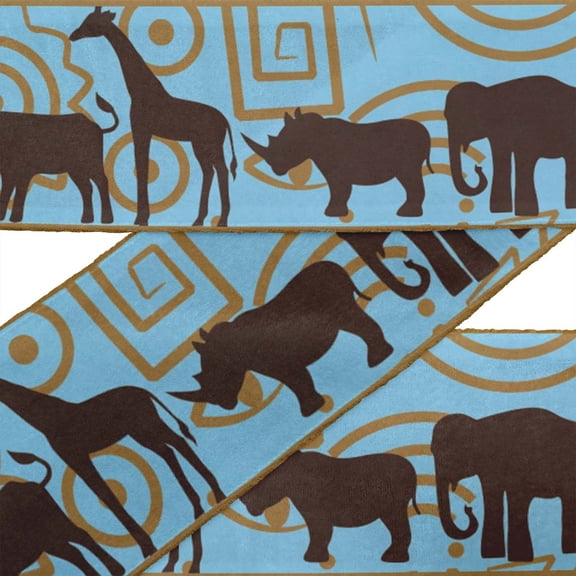 IBA Indianbeautifulart Blue Stripe & Animals Group Fabric Lace Dressmaking Velvet Trim Tape Printed Sewing Lace 9 Yards 3 Inches