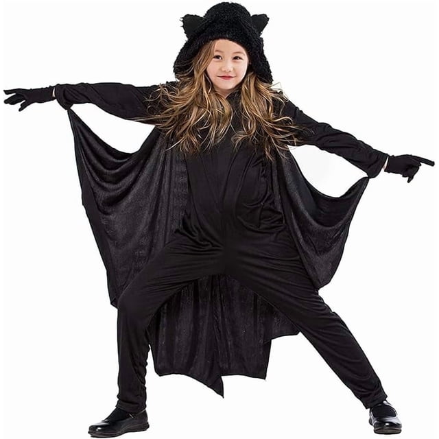 Disfraz de murciélago para carnaval infantil, capa de murciélago con capa y guantes, disfraz de vampiro, disfraces de cosplay, disfraces de carnaval para niñas y niños de 3 a 13 años.