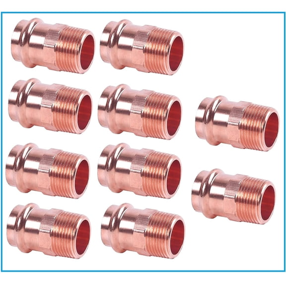 EZ-FLUID Plumbing 1/2" MIP x Press LF Copper Press Male Adapter Pressure Copper Fitting ProPress Male NPT x Press Connection for Residential,Commercia (10 Pack)