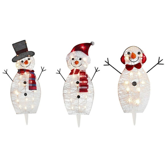 3-Piece 2D Lighted Christmas Snowman Family Set, Outdoor Yard Holiday Decoration Twinkling LED Lights Pre-Lit Acrylic 5.9'' × 11.8‘’ , for Yard Patio Lawn Garden Party Decor