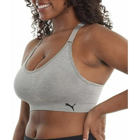 PUMA Women Sports Bra, 3-Pack (Coral/Purple/Grey, Large)