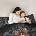 thumbnail image 4 of Castle Fairy Leopard Bow Letter L Full Size Comforter Sets 3 Pieces for Girls,Gothic Spooky Pattern Bedding Sets,Black Reversible, 4 of 6