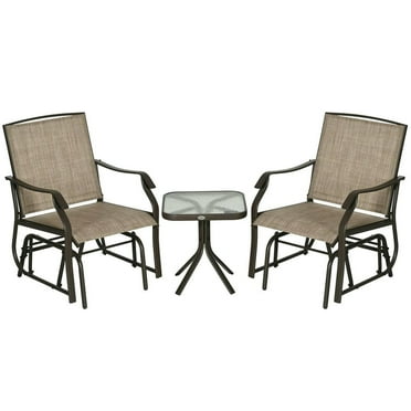 Barara King Patio Glider Chair, Outside Rocking Glider Swing Chair,Outdoor Glider Chairs with Coffee Table, Patio 2-Seat Rocking Chair Swing Loveseat, Beige