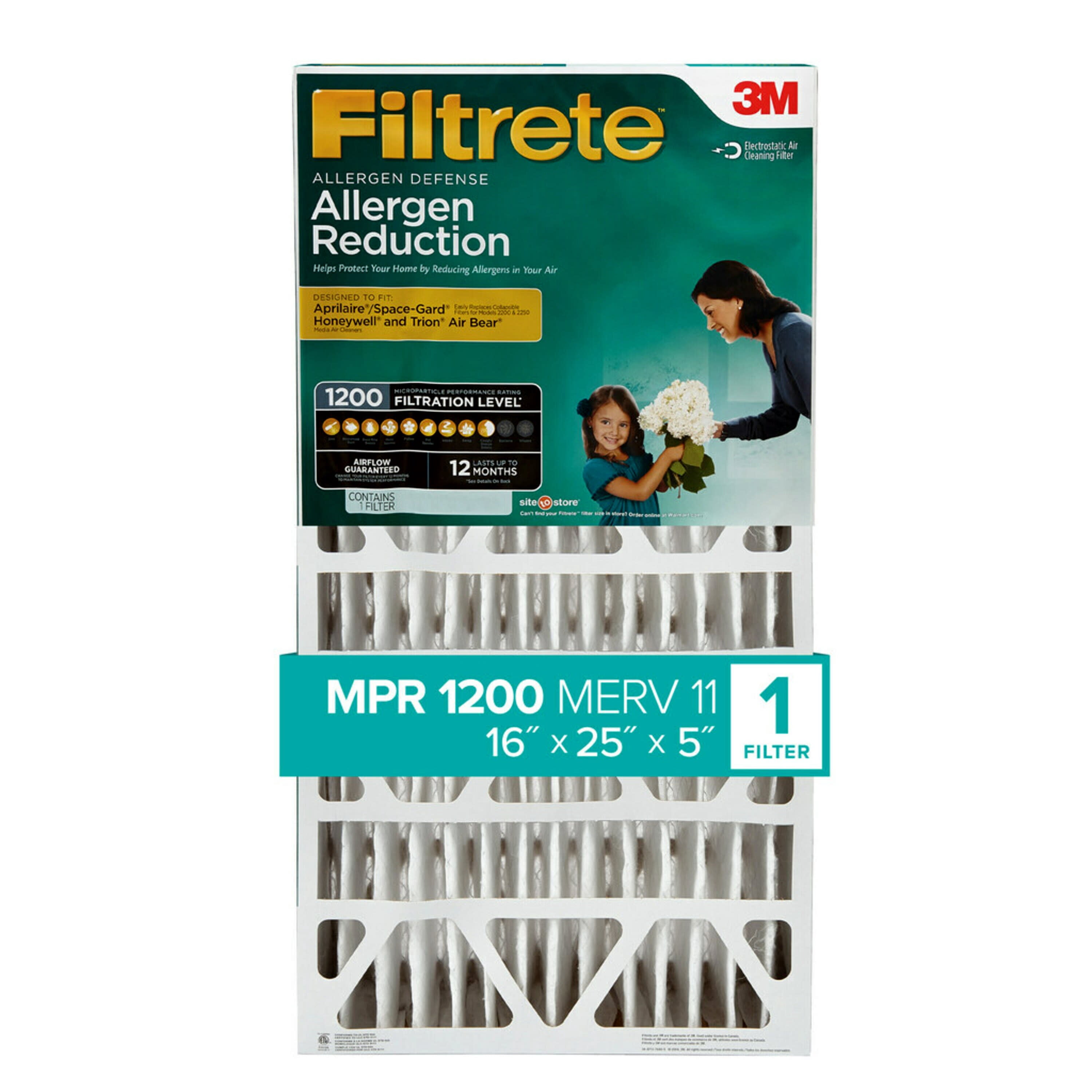 Filtrete 16x25x5, MERV 11, Allergen Reduction Deep Pleat HVAC Air and  Furnace Filter, 1200 MPR, 1 Filter - Walmart.com