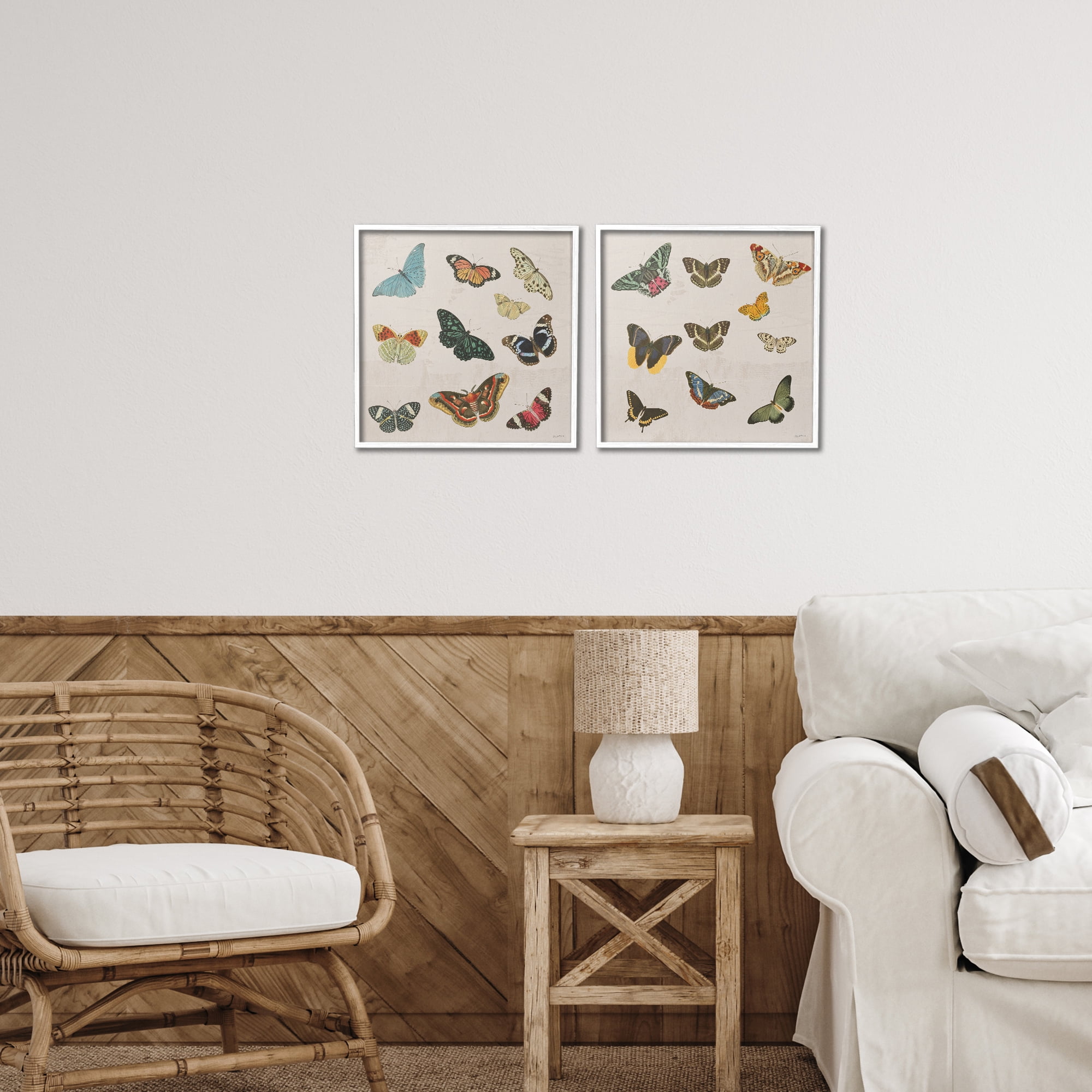 Stupell Industries Collection of Vintage Butterflies 2 Piece White Framed Giclee Art Set, design by Dan Meneely