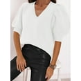 thumbnail image 2 of Women's Puff Short Sleeve Sweater Tops Spring Summer Trendy V Neck Casual T Shirts Blouses, 2 of 6