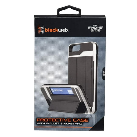 Blackweb iPhone 6, 7 & 8 Protective with Wallet & Stand Case, Black