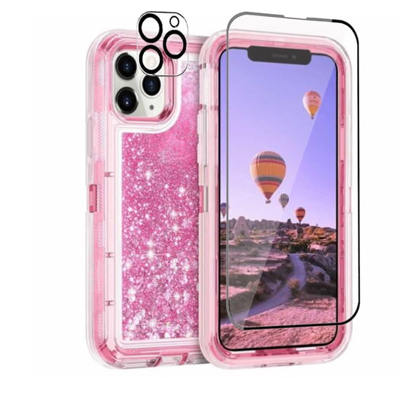 TASHHAR iPhone 14 Plus Case with Screen and Lens Protector 3 in 1 Anti Scratch Protection Clear Glitter Shockproof Durable Moving Shiny Quicksand Liquid for iPhone 14 Plus 6.7 inch 2022 Phone Pink