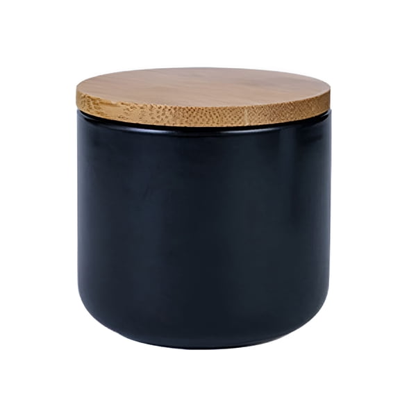 ACDANC Ceramic Food Storage Jar,Stackable Kitchen Canisters,Containers with Airtight Seal Wooden Lid for Serving Ground Coffee,Tea,Sugar,Salt and More,Black