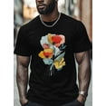 thumbnail image 4 of Colorful Line Art Poppy Men's T Shirts T-Shirt for Men Crew Neck Tees Cotton Tops, Black, S, 4 of 7