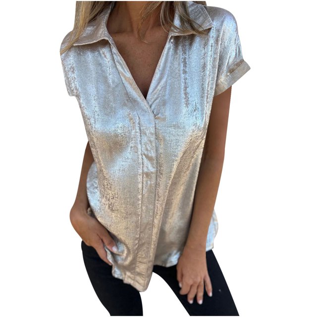 Plebaso Blouses Élégantes pour Femmes 2025 Manches Courtes Décontractées Col en V T-Shirts de Mode pour Femmes