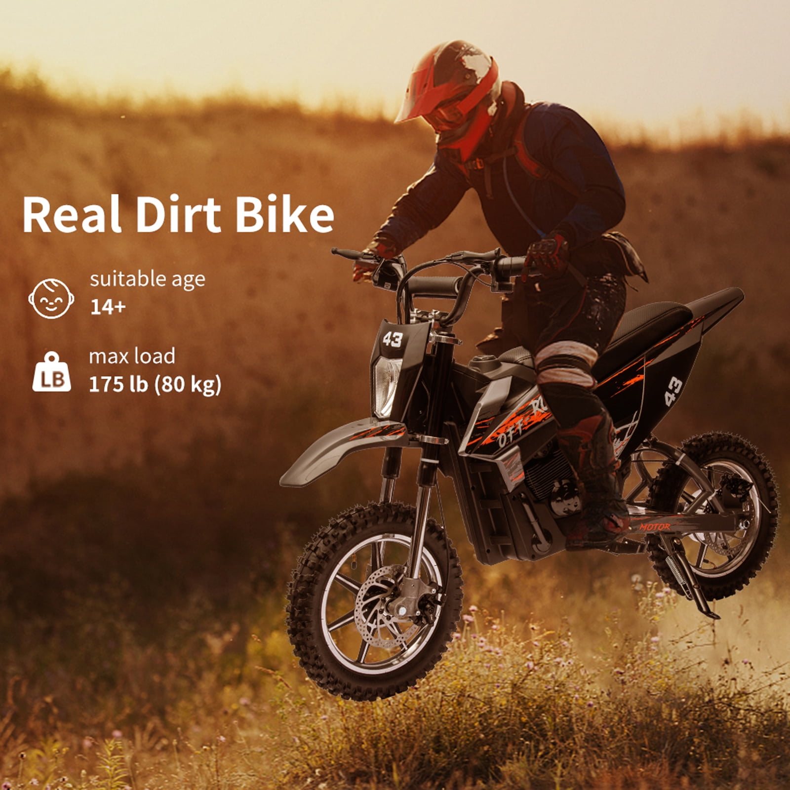 CazToi 36V 500W Kids Electric Dirt Bike 15.5mph Off-Road Motorcycle Motocross Bike for Kids 14+