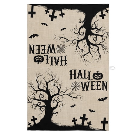 Hallo Halloween Kitchen Towels Dish Towel Pack of 1 Spooky Gnarled Tree Bat Graveyard Hill Linen Texture Soft Dish Cloth Set Absorbent Dishcloth for Drying Dishes, Hand Towels 18 x 28 Inches