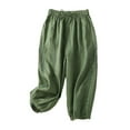 thumbnail image 2 of Wide Leg Rompers For Women Stretchy Cotton Linen Capris Mid Rise Wide Leg Capris Drawstring Elastic Waist Capri Palazzo Pants Straight Pull On Lounge Capris Casual Summer Solid Cropped Pants Green, 2 of 5