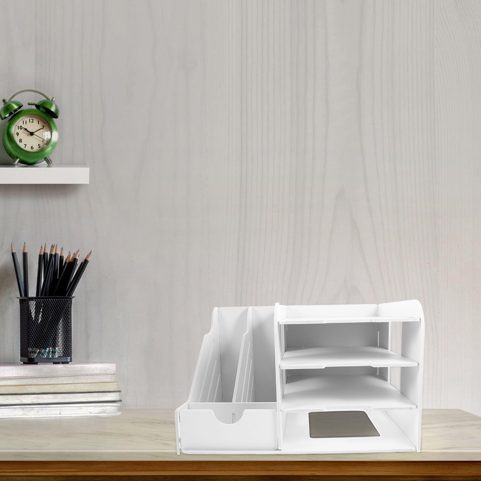TEHAUX 1Pcs File Organizing Shelf Simple Design White Wood Plastic Composite Desk Paper Organizer for Office Supplies