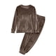 thumbnail image 5 of Conjunto de pijama de terciopelo grueso y cálido para mujer, con cuello redondo, estampado y pantalones de poliéster para invierno., 5 of 5