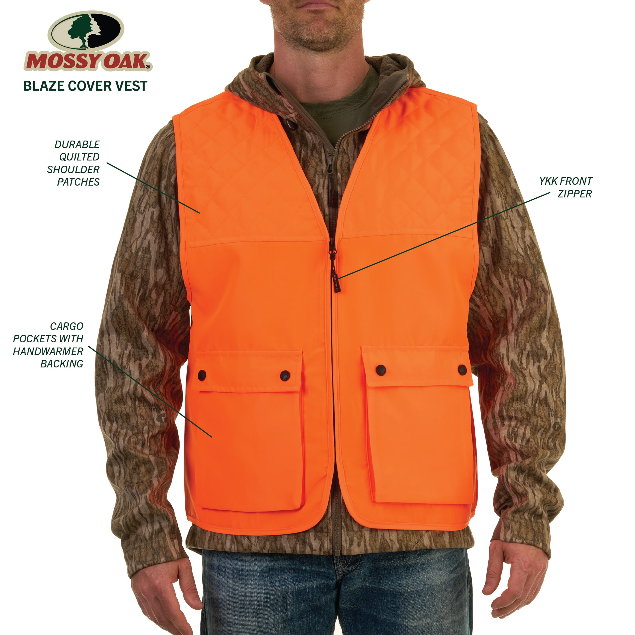 Mossy Oak Blaze Orange Men's Hunting Vest, up to Size 2XL/3XL