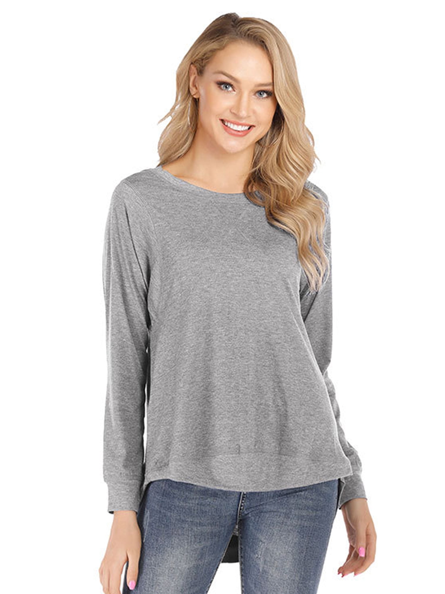NEWTECHNOLOGYY - Women Solid Color Long Sleeve Casual T-Shirts Ladies ...