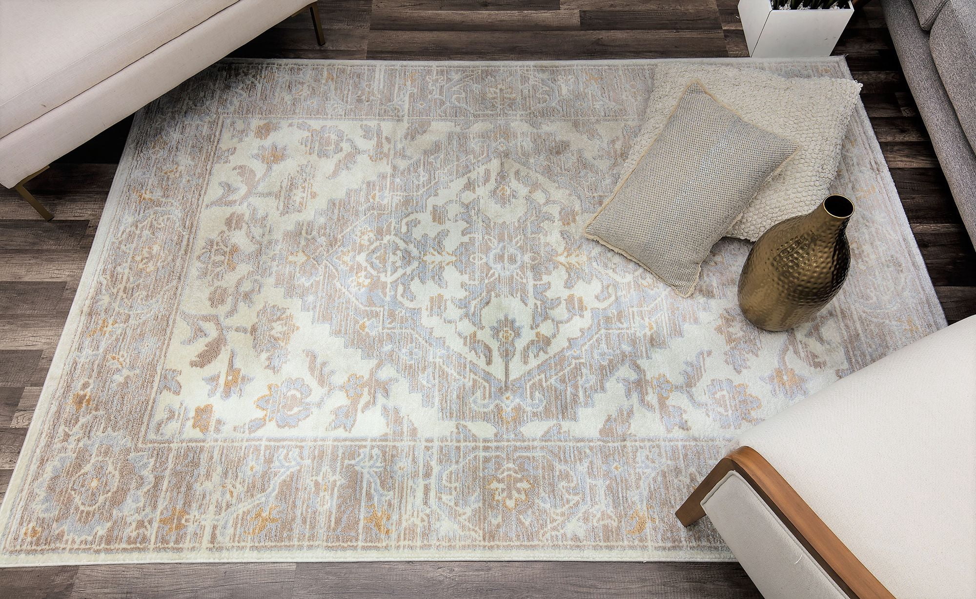 Rugs America Leopold LX30A WhiteWash Oriental Transitional Cream Area Rug, 7' x 9'