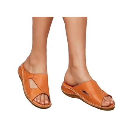 

Ritualay Ladies Beach Shoes Slip On Wedge Sandals Summer Slides Lightweight Non-Slip Flat Sandal Womens Platform Slide Slippers Orange 5