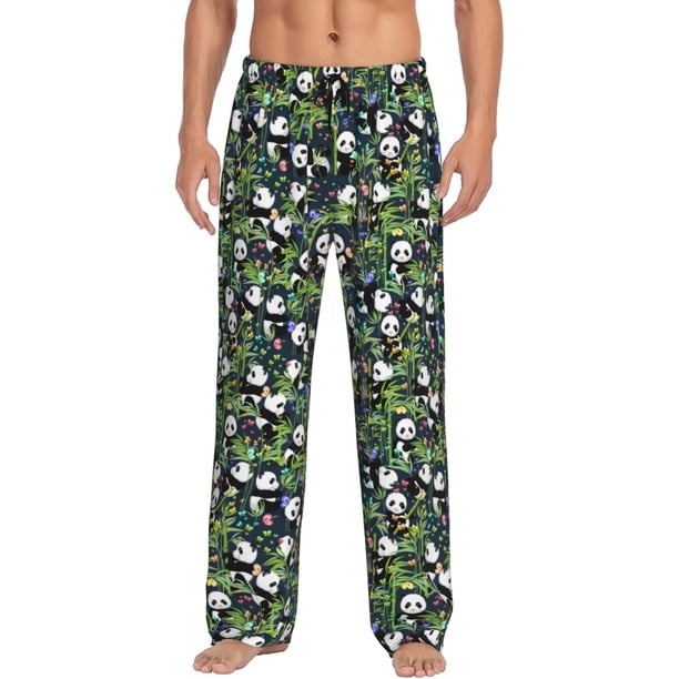 Fotbe Fun Panda Playing With Bamboo Leaves Pantalones de Pijama para Hombre, Pantalones de Dormir, Pantalones de Casa con Cintura Ajustable y Bolsillos-X-Large