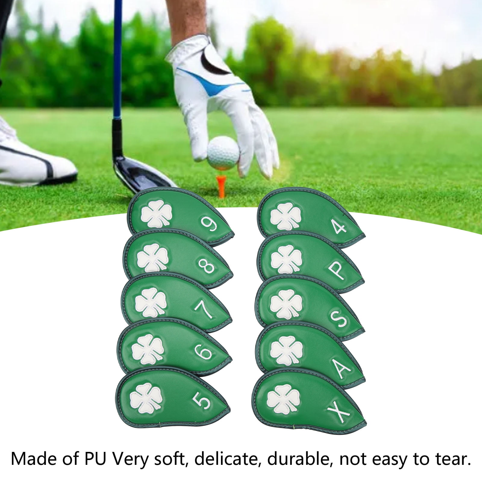 10 PCS Club Head Covers, Four Leaf Clover Pattern PU Waterproof