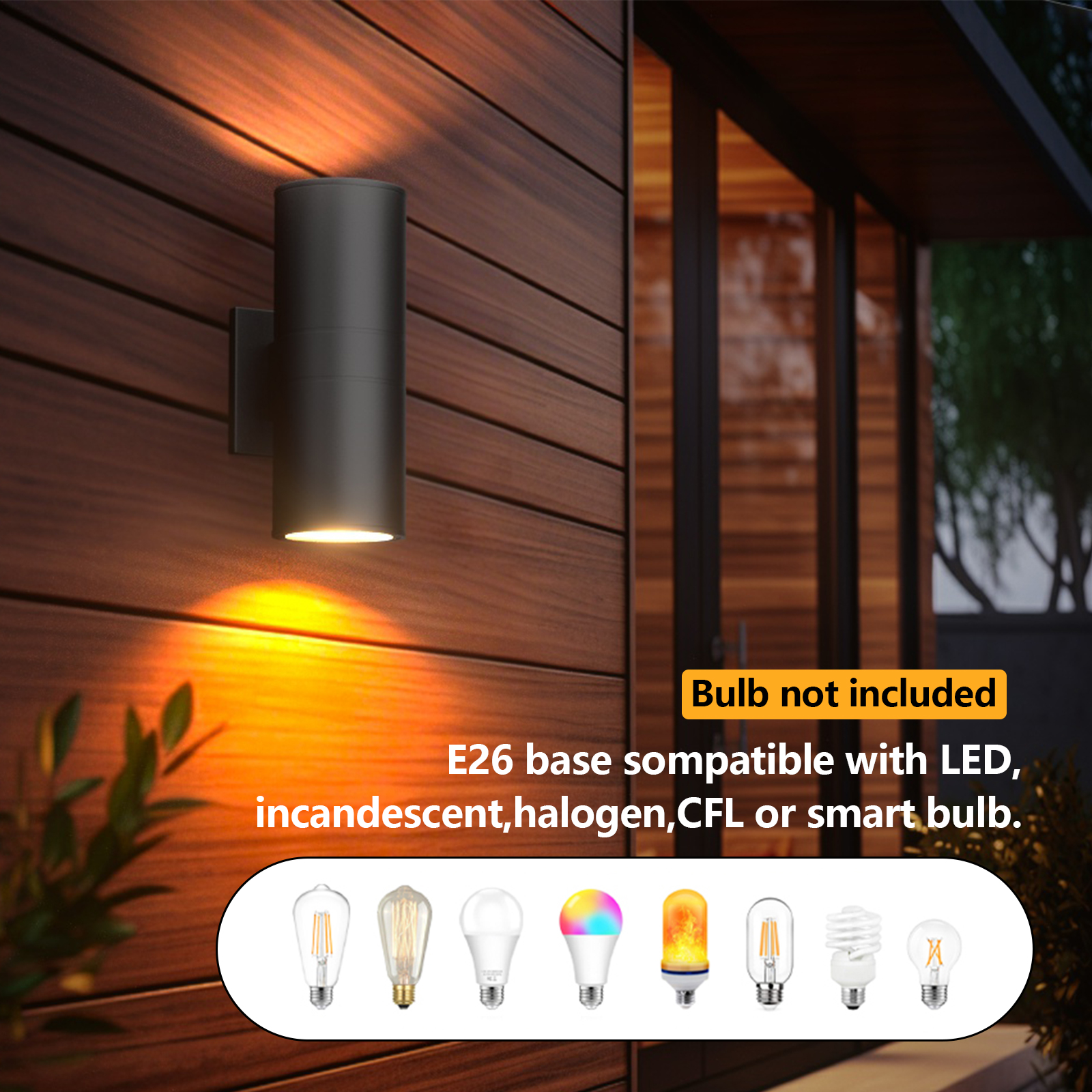 GEYANG Modern Outdoor Wall Light with Dusk to Dawn Sensor, Exterior Light Fixture Wall Mount Waterproof Anti-Rust Cylinder, Up and Down 2 Lights Black Sconces for Porch Patio House Outside Entryway