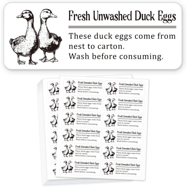 180 etiquetas para cartón de huevos de pato sin lavar, 1 x 2,6 pulgadas (2,5 x 6,7 cm), pegatinas para huevos frescos de granja, pegatinas adhesivas PET para embalaje de huevos, cajas, contenedores,