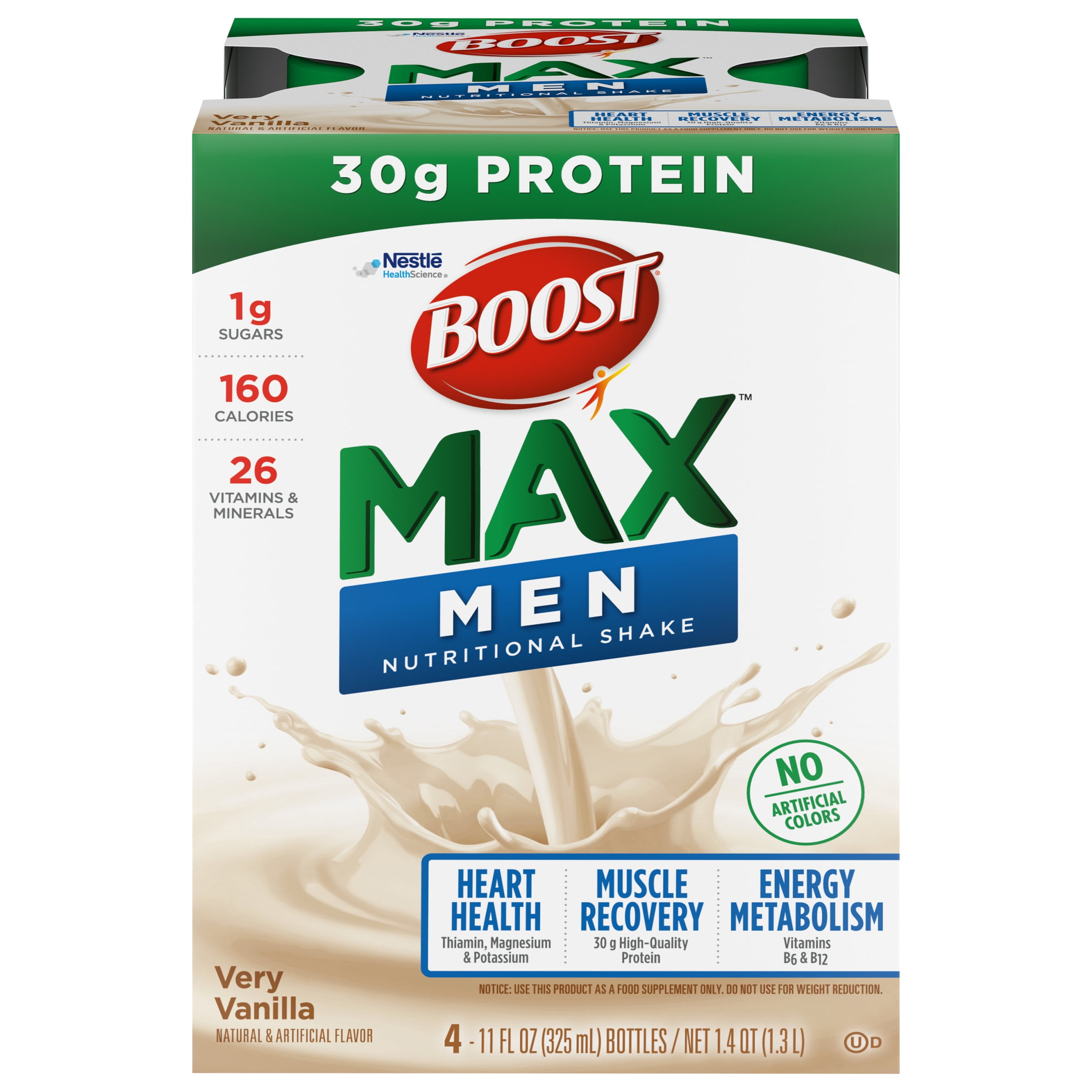 BOOST Max Men Ready to Drink Nutritional Shake, Very Vanilla, 4 - 11 FL OZ Bottles